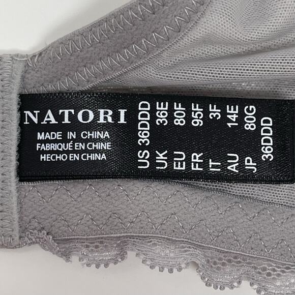 Natori Convertible Bra 36DDD Gray Lace Cherry Blossom Plunge Underwire MSRP $76 - Picture 2 of 13